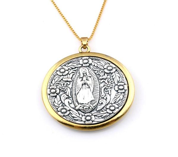 

10pcslots europe and america twotone virgin mary medal alloy charms pendant necklaces jewelry diy 236 inches chains christmas g5642188, Silver