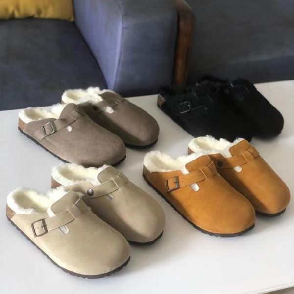 

boston shearling sandals fur mule slipper designer s suede leathe slippers wook fur cork flat slides fashion arizona mayari men5295160, Black