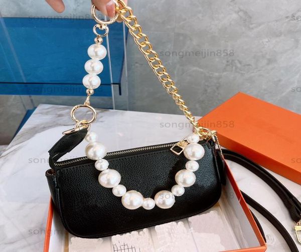 

designer bag mini pochette accessoires underarm bag luxury pearl chain mahjong bag evening package tote counter same 7722791, Red;black