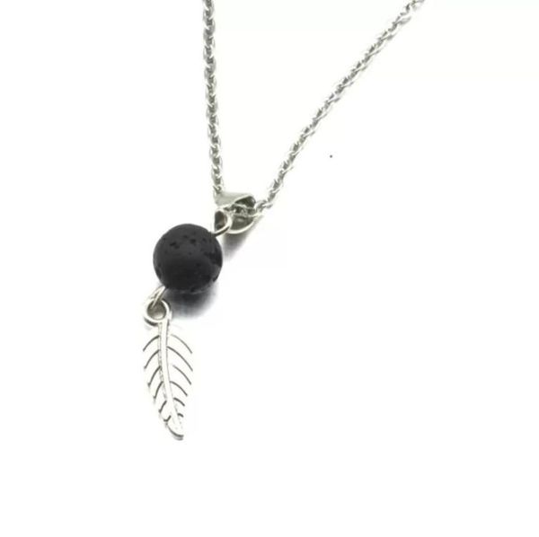 

pendant necklaces aromatherapy essential oil diffuser necklace black lava rock stone bead volcano leaf charms stainless stee sexyh7129028, Silver