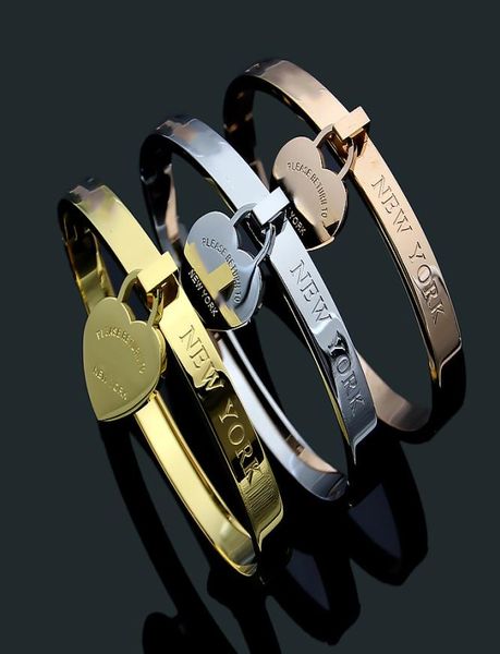 

316l titanium steel single peach heart bracelet heart-shaped bracelet 18k gold couple love bangles with box2078878, Black