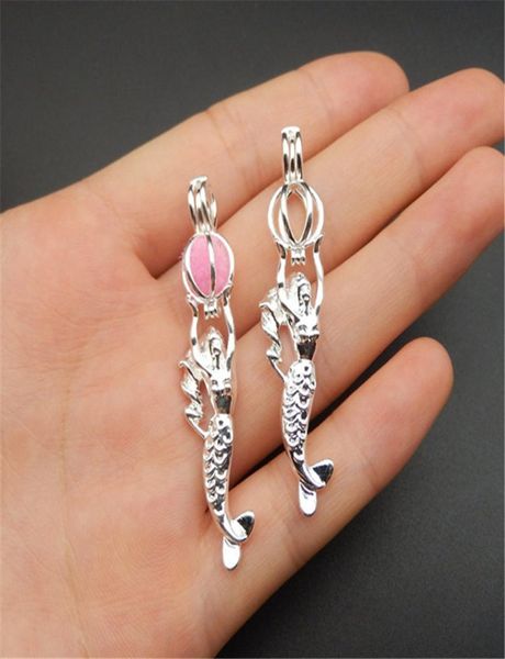 

10pcs bright silver mermaid pearl cage necklace pendant aromatherapy essential oil diffusermermaid charms for jewelry making8988998