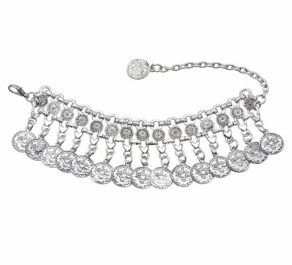 

silver coin bracelet adjustable handmade floral design gypsy ethnic tribe festival jewellery8440863, Golden;silver