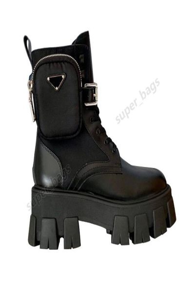 

designer boots women rois leather and monolith renylon boot military inspired combat shoes nylon pouch attached to the ankle with9200167, Black