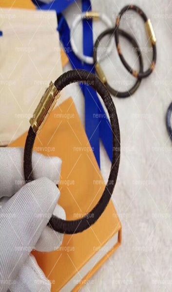 

man woman bracelet fashion leather magnetic buckle bracelets chain jewelry wristband with box7492125, Golden;silver