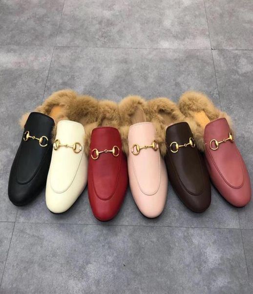 

17 styles muller slipper winter fur warm genuine leather loafers with buckle fashion women ladies casual mules flats8793748, Black