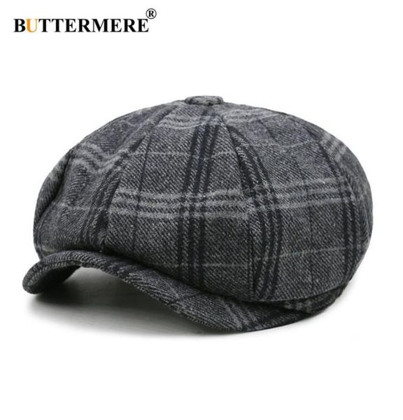 

buttermere men newsboy cap beret wool hat tweed gatsby octagonal plaid women vintage brand winter spring duckbill hats9029101, Blue;gray
