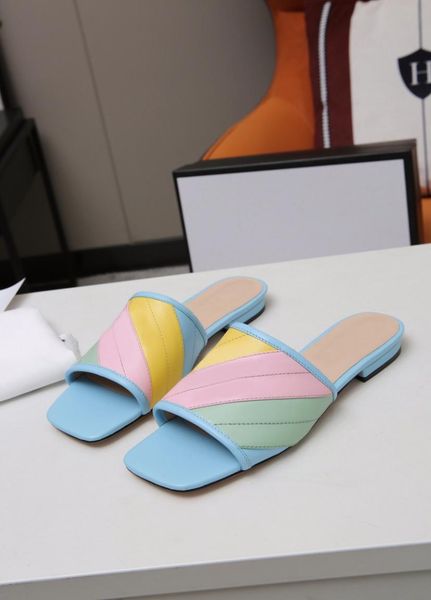 

summer outdoor slides women flip flops leather women slides with double metal rainbow black white brown slippers summer beach with8656358