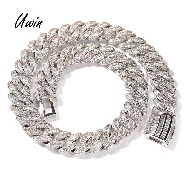 

uwin 2022 hip hop cuban link chain brass cz necklace bracelet new miami cuban chain rapper jewelry for women man, Silver