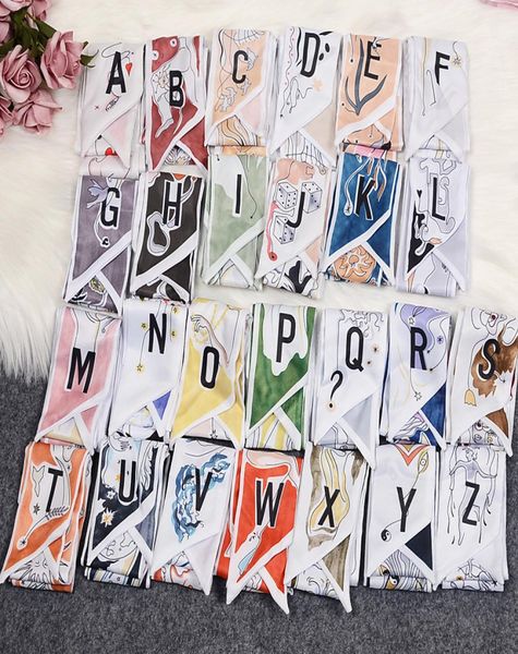 

1006cm small silk scarf a to z 26 letters letter headband scarrves wraps for bags women female ribbon neck belt hair bands scar5409544, Blue;gray