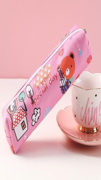 

cute student pencli case cartoon bear storage bag girls boys kids school supplies lady makeup bag school pencil case2038924, Black;red