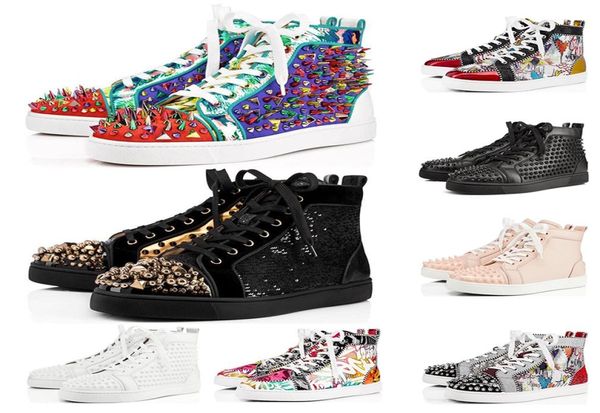 

studded spikes flat luxury graffiti suede genuine leather party designer sneakers winter casual shoes8348384, Black