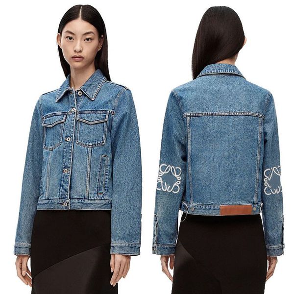 

hollow patch logo embroidered jackets early spring super versatile women's denim jacket, Black;brown