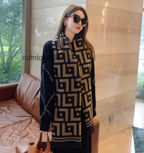 

live broadcast of new scarf for women in autumn and winter ff letters double faced cashmere shawl thickened and warm5187514, Blue;gray