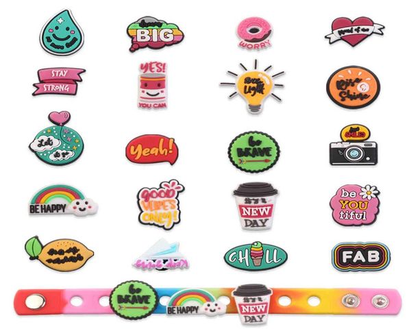 

22pcs heart rainbow be happy cartoon charms accessories garden shoe decoration jibz fit wristbands kid's party gifts5381402, Bronze;silver