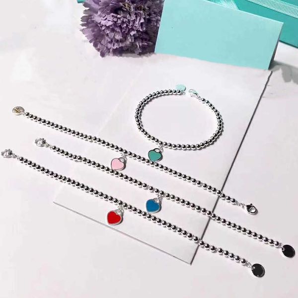 

fashion designer tiff necklace t family enamel love ball bracelet red blue pink heart-shaped pendant bracelet women's gift with logo an, Golden;silver