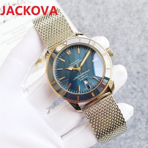 

mens automatic mechanical watches classic style 46mm big dial full stainless steel mesh strap self-wind fashion wristw2680, Slivery;brown