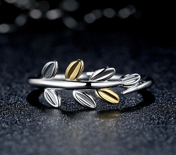 

925 sterling silver laurel leaves finger ring with two luxurious 14k gold leaves original style fine jewelry r0534352572