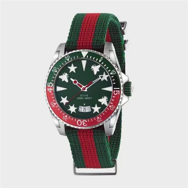 

latest luxury mens wristwatch marked by its diver's watch inspired design polyester strap and green dial quartz watches285j, Slivery;brown