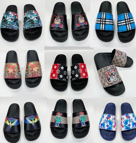 

men women luxury brand slides shoes slippers summer sandals beach slide flat designer classic print pattern flower flip flops snea2866821, Black