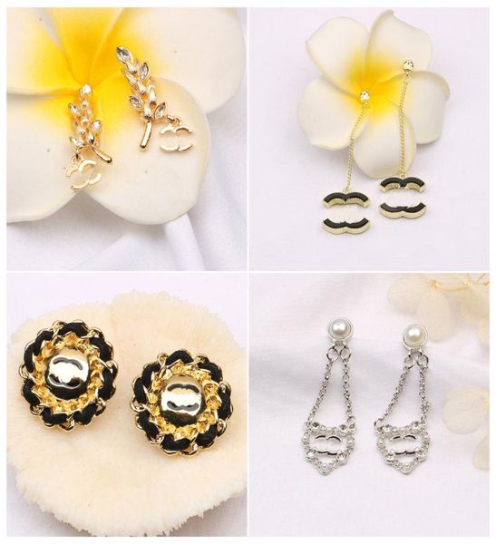 

20 designers 18k gold plated designer ear stud earring crystal brand womens pearl wedding party jewerlry accessories er0581er06008799289, Golden;silver