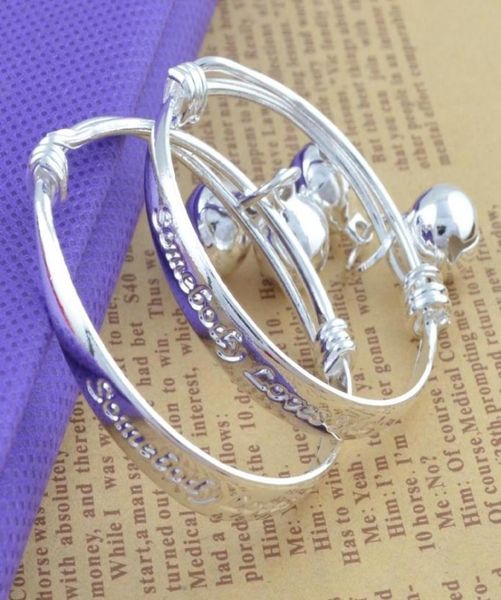 

2pcs children baby girls boys toddlers adjustable size 925 sterling silver bracelet fashion jewelry fs99 bangle1446173, Black