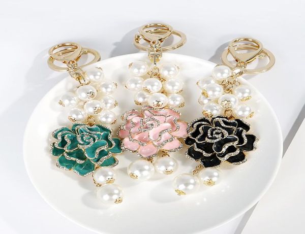 

new trendy fashion ins luxury designer pretty camellia flower mutli pearls tassel bag charms keychains for women girls1021291, Silver