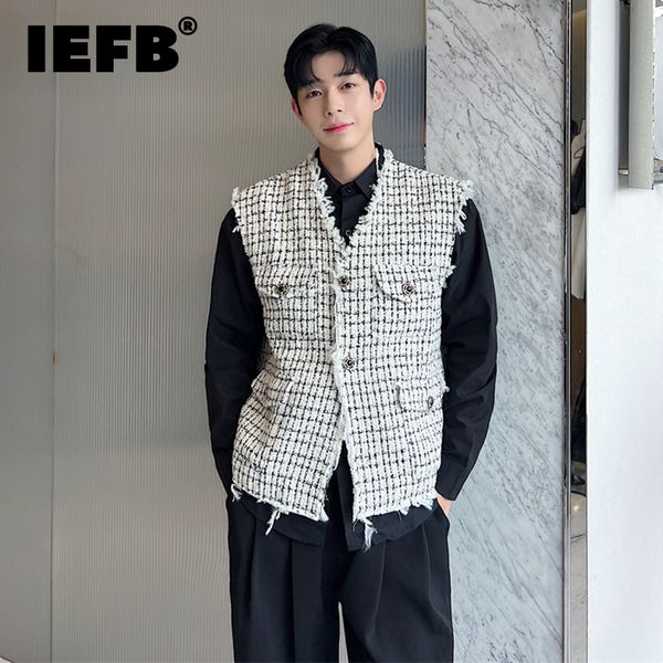 

men's vests iefb korean style coarse tweed vest coat trend knit burrs casual tank fashion male versatile elgance clothing 9c1935 23090, Black;white