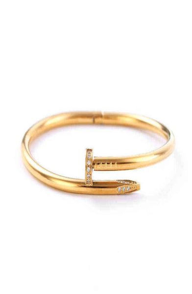 

with red dust bag gold silver titanium steel nail bracelet inlay diamond screw cuff women men love couple gift204m5604551, Black