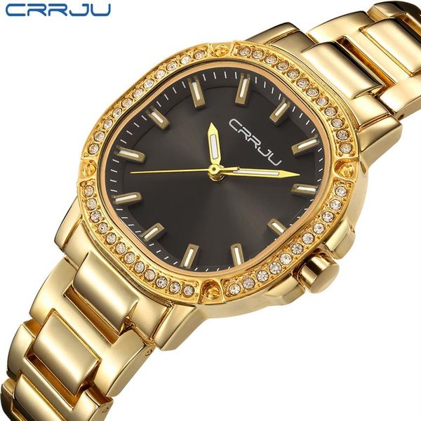 

crrju women watch luxury brand fashion casual ladies gold watch quartz simple clock relogio feminino reloj mujer montre femme305t, Slivery;brown