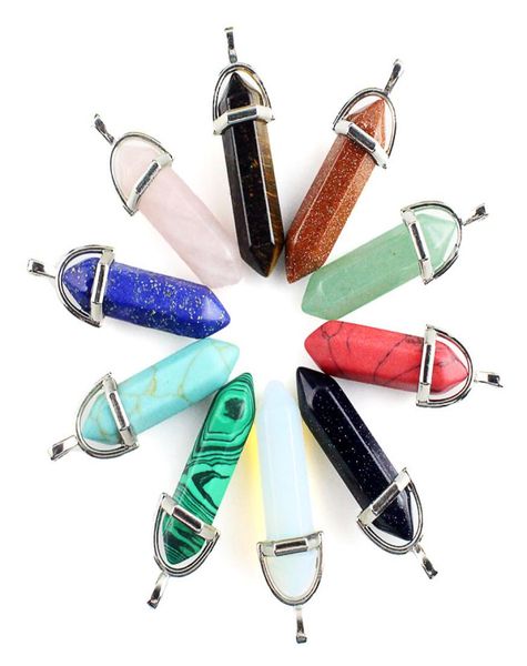 

20colors natural stone charms chakra pendants quartz rock crystal pendants clear chakras gem stone fit druzy necklace making assor6969973, Bronze;silver