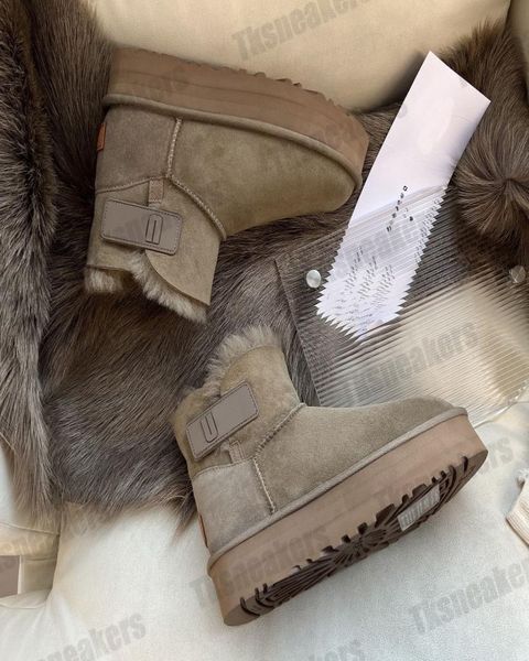 

women classic ultra mini boots op03 snow boot platform slippers button matte fur suede sheepskin wool blend comfort winter fall de8313415, Black