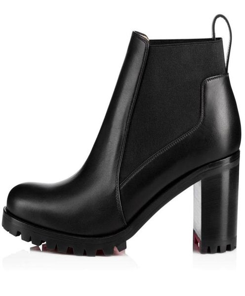 

women boot ankle boots highs heels chunky heeled booty marchahe black calfskin leather ankles booties platform rubber soles size35-436522122