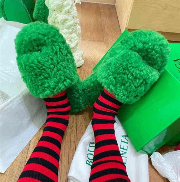 

green platform slippers women fluffy slides for women winter slippers indoor outdoor warm fur slippers women zapatilla mujer y12062383378, Black