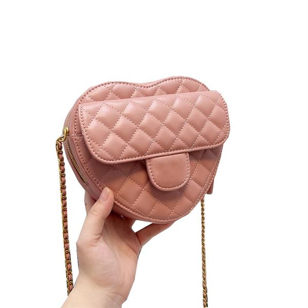 

2022 classic mini heart style quilted vanity bags ghw chain crossbody shoulder purse cosmetic case outdoor sacoche pink white blac184p