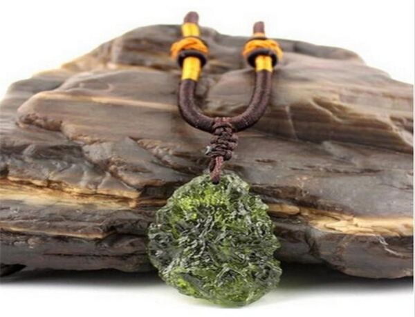 

natural moldavite green aerolites crystal stone pendant energy apotropaic rope necklace health from czech healing reiki1692471, Silver
