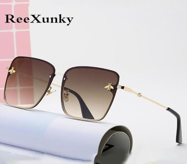 

fashion 2019 gold bee square sunglasses women retro oversized glasses men shades metal frame ladies sunglasses zonnebril dames4548825, White;black