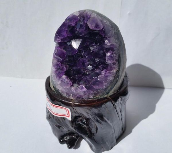 

random 260300g natural amethyst cluster quartz crystal geode specimen healing decorating stone healing for home decor with wood s7076601, Black
