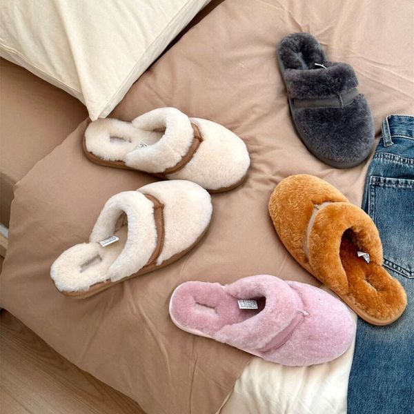 

designer fur women ugglies slippers sliders sandals fluffy fuzzy pantoufle woman soft slides trainers mules platform scuffs winter australia, Black