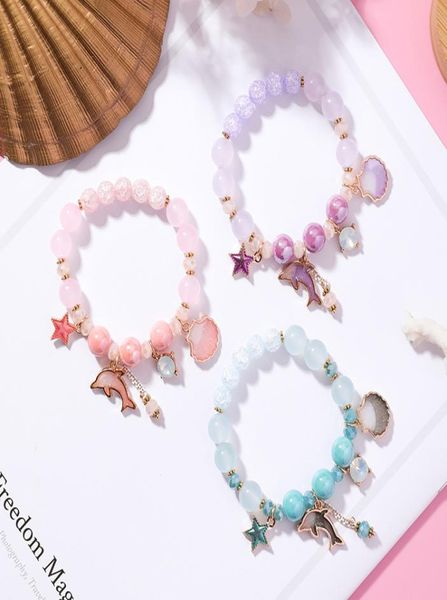 

luxury design young ladies sweet holiday ocean style beads strands bracelet with dolphin charm9497707, Black