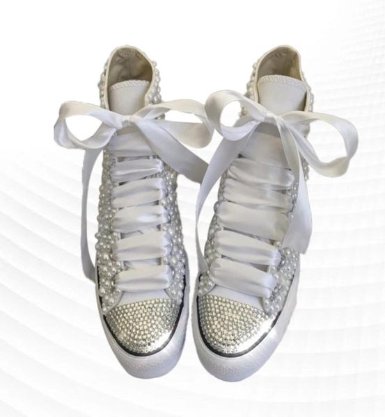 

diy high pearl rhinestone ribbon platform canvas shoes dream custom wedding shoes large size35447329470, Black