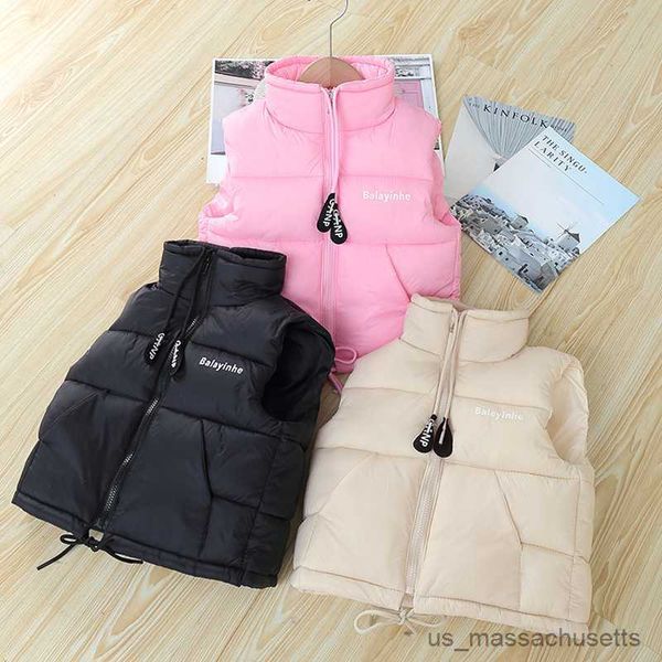 

down coat 2023 new boys thicken warm down vests children fashion cotton waistcoat girls autumn coats kids clothing teens solid vest jacket r, Blue;gray