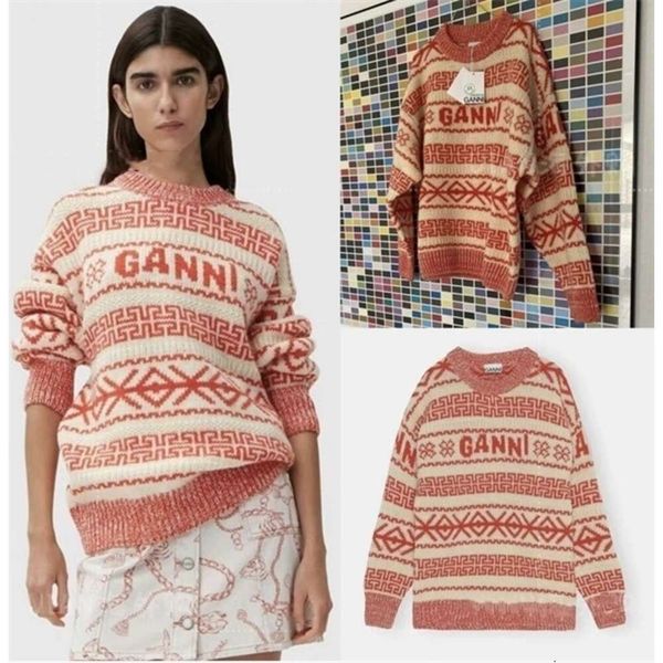 

gannis women designer sweater classic long styel print fashion wool knitted letter loose pullover casual versatile vintage simple ventilatio, White;black