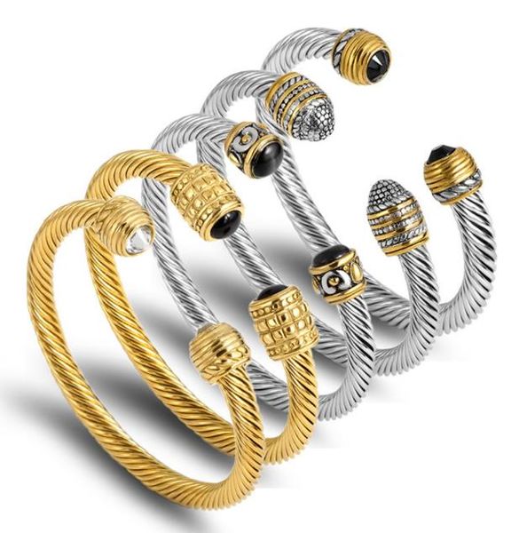 

selling titanium steel twisted gold bracelet stainless steel rope cable multicolor1073026, Black