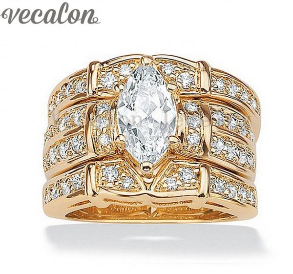 

vecalon classic jewelry marquise cut 2ct cz diamond wedding band ring set for women 14kt yellow gold filled enagement ring gift7157830, Slivery;golden