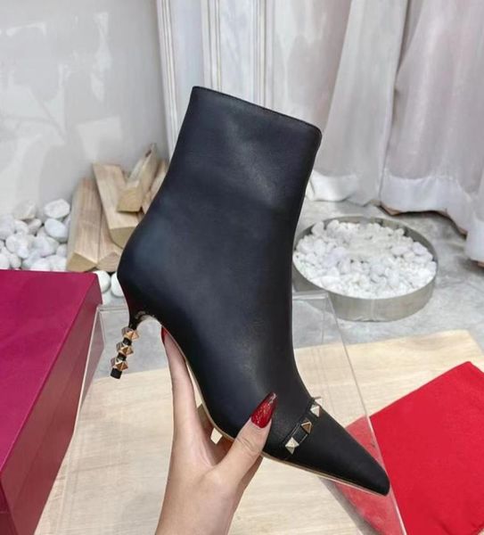 

cagole stud buckle embellished lamb leather heeled ankle boots side zip shoes pointed toe stiletto heel booties run way luxury des5931541