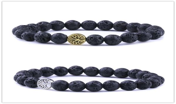 

8mm black lava stone tree of life bracelets aromatherapy essential oil diffuser bracelet for women men friend jewelry9650840, Golden;silver