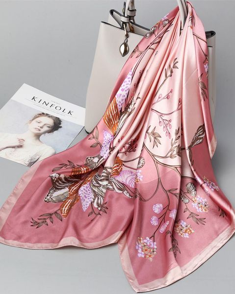 

silk scarves women foulard 9090cm square head hijab scarf ladies chiffon shawl wrap muffler pareo bandanna female4730632, Blue;gray