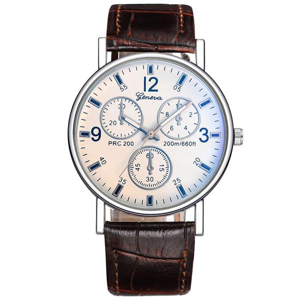 

three eyes flat watch quartz classic fashion mens wristwatch290p, Slivery;brown