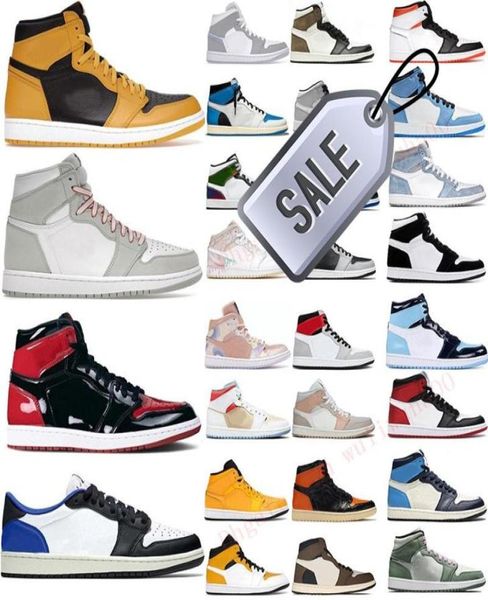 

retro s 1 basketball shoes 1s fragment high og pollen sea bred patent university blue golf white womens mens sneakers trainers5211276, Black